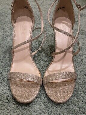 David's Bridal Sparkling Rose Gold Ankle-Strap Heels